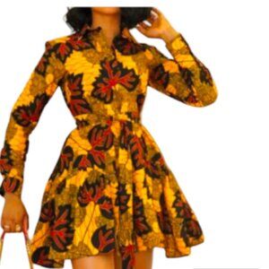 Grass Fields African Print Autumn Leaves Mini Dress